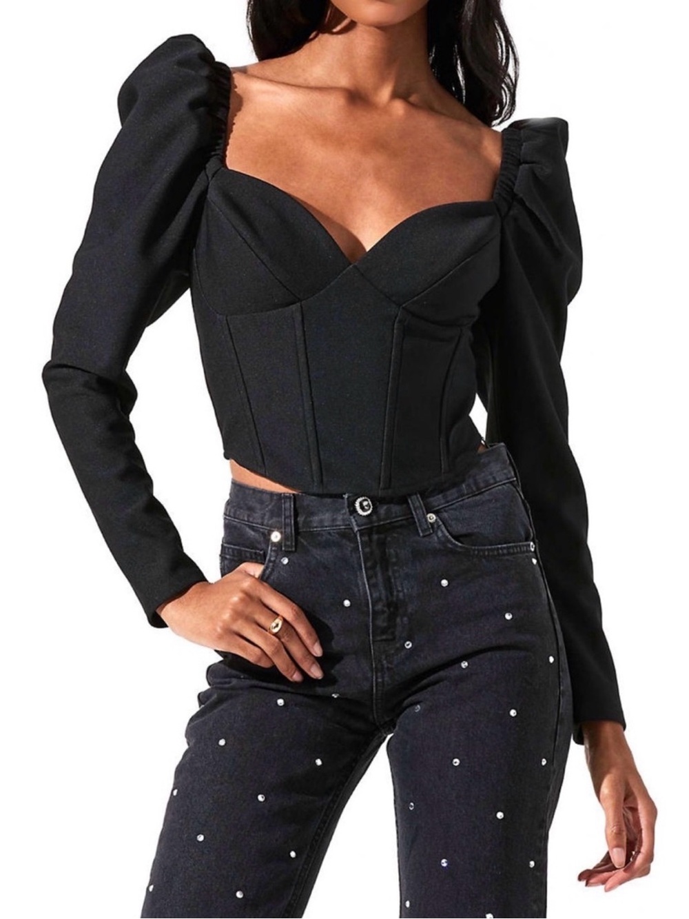 Black Long Sleeve Corset Top
